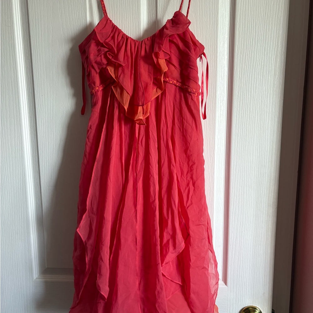 Diane Von Furstenberg Orange Asymmetrical Ruffled Sundress